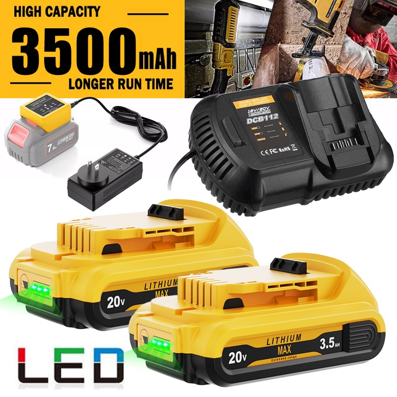Battery/Charger For DeWalt 20V 20 Volt Max Lithium Ion DCB201-2 DCB203 DCB206-2