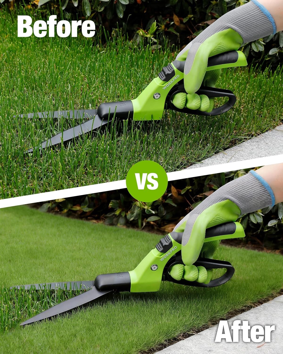 WORKPRO 15″ Grass Shears Handheld Grass Clippers 360° Swivel Blade Grass Cutter
