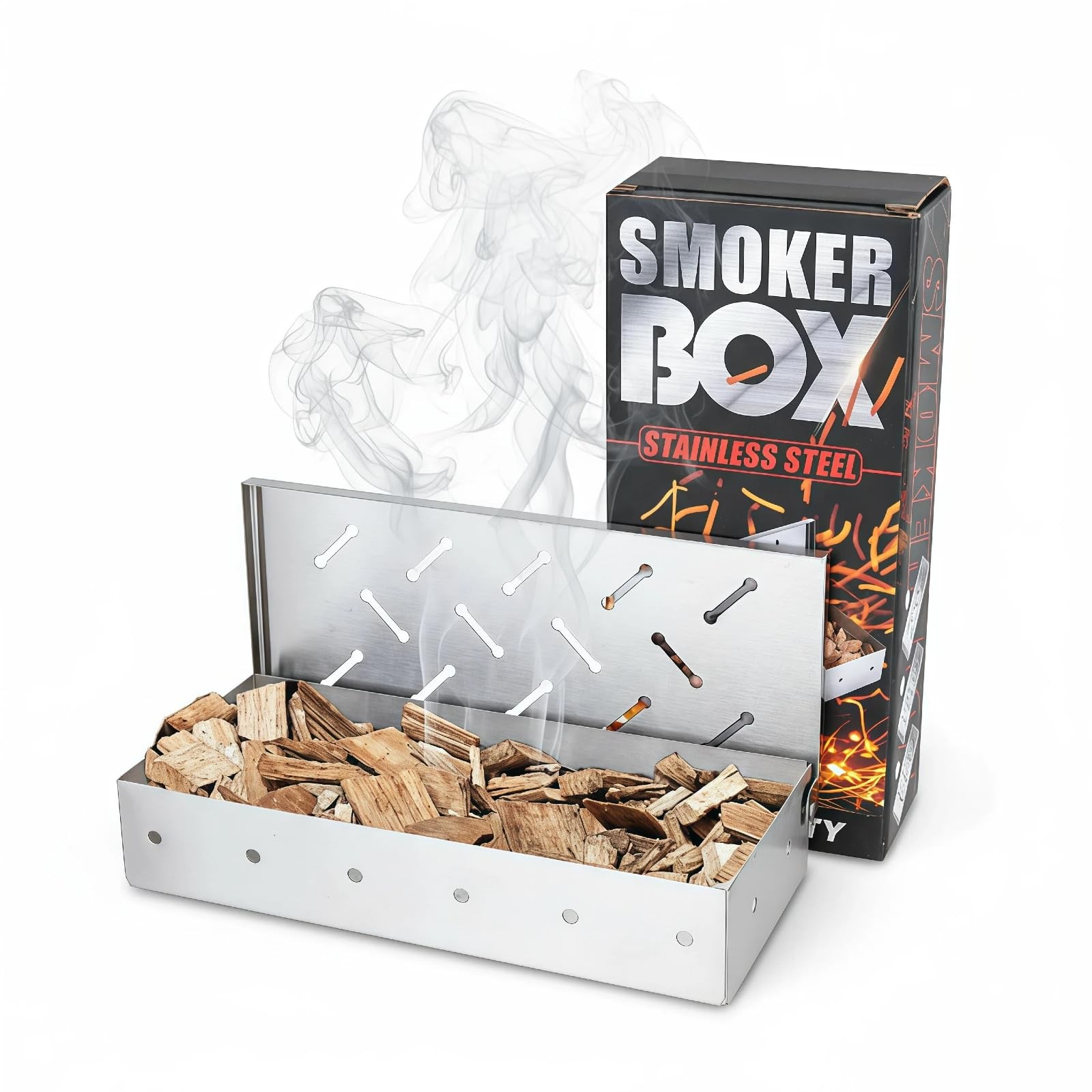 Smoker Box for Gas Grill,Wood Chip Stainless Steel Pellet Standard, Sliver