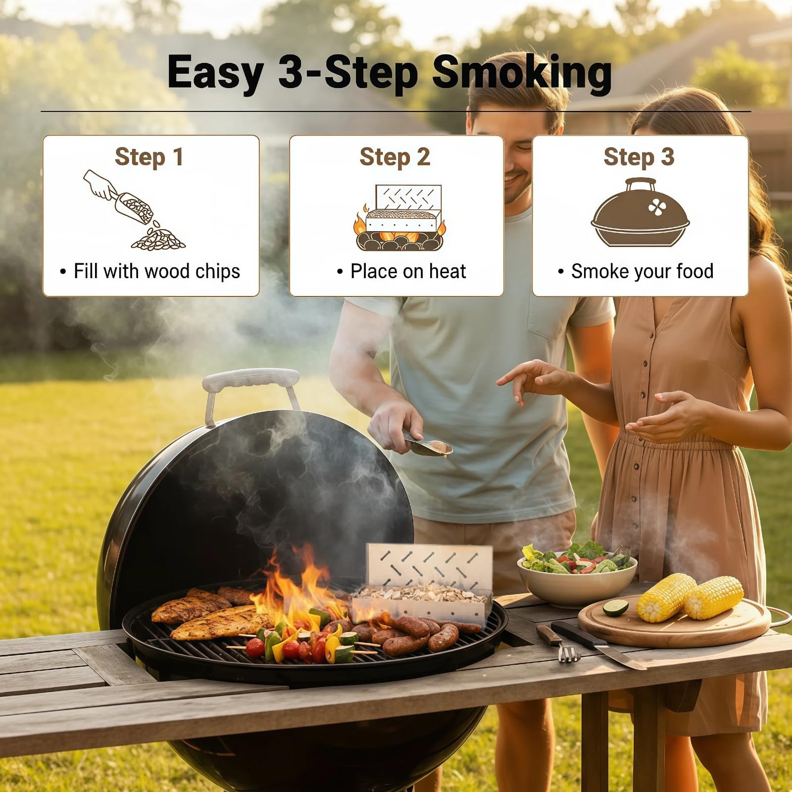 Smoker Box for Gas Grill,Wood Chip Stainless Steel Pellet Standard, Sliver