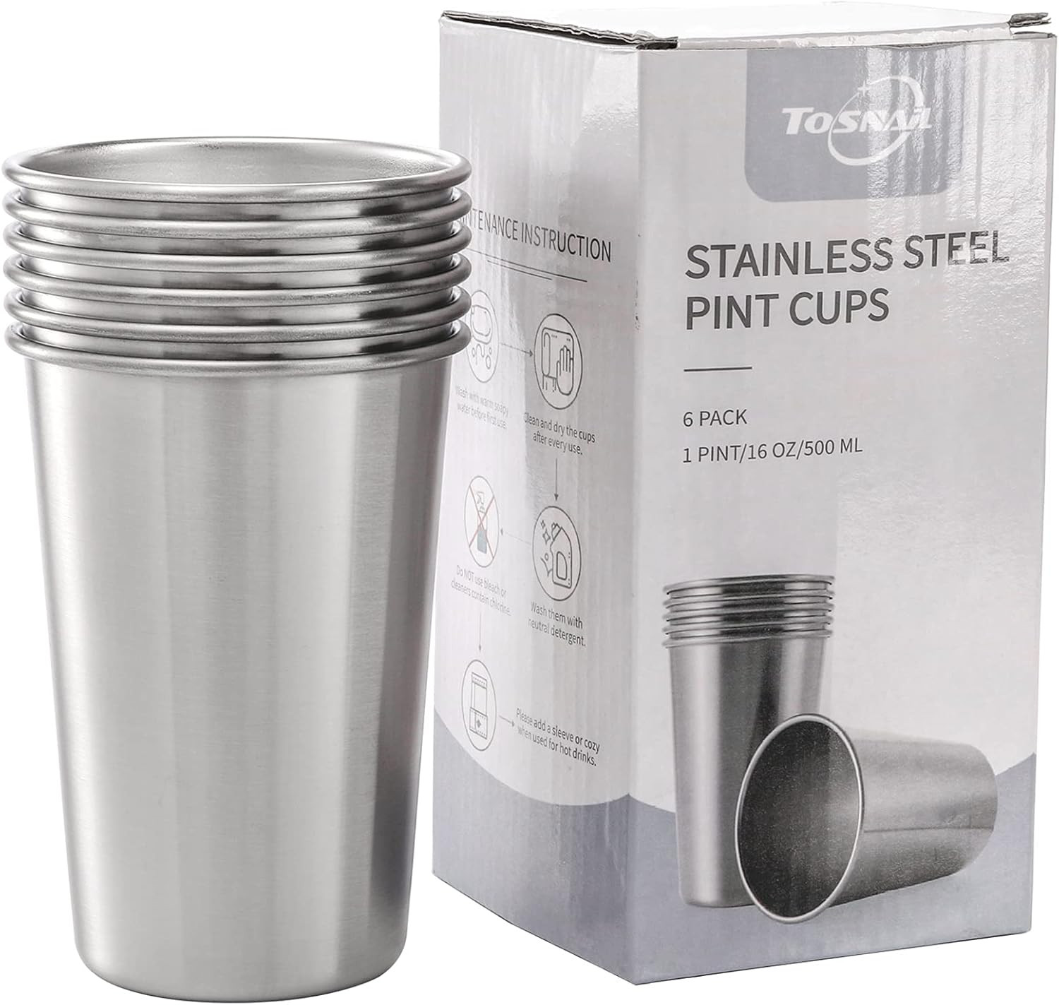 6 Pack 16 oz Stainless Steel Pint Cups Metal Cups Unbreakable Drinking Glasses W