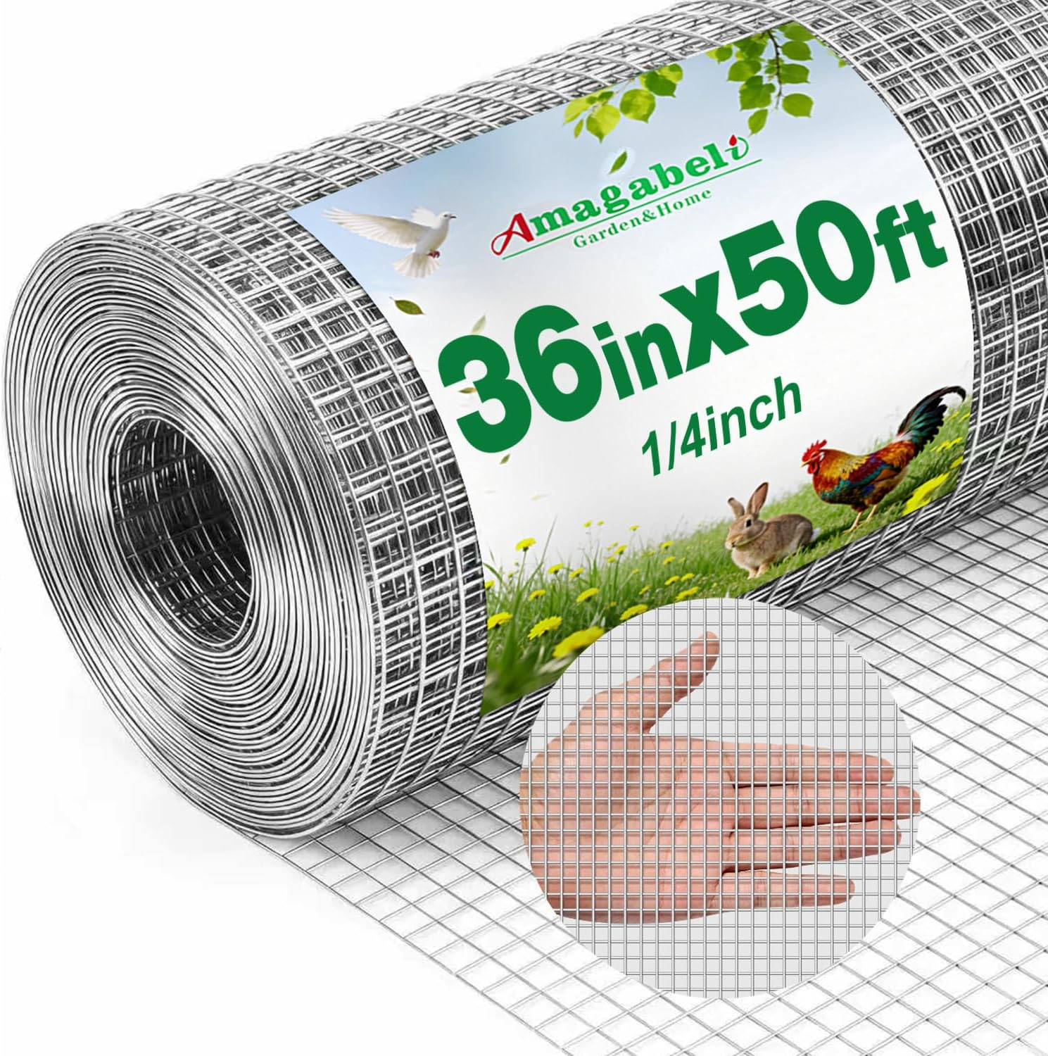 Amagabeli Galvanized Hardware Cloth 1/4 Inch 48 X 100Ft 23 Gauge Chicken Wire Fe