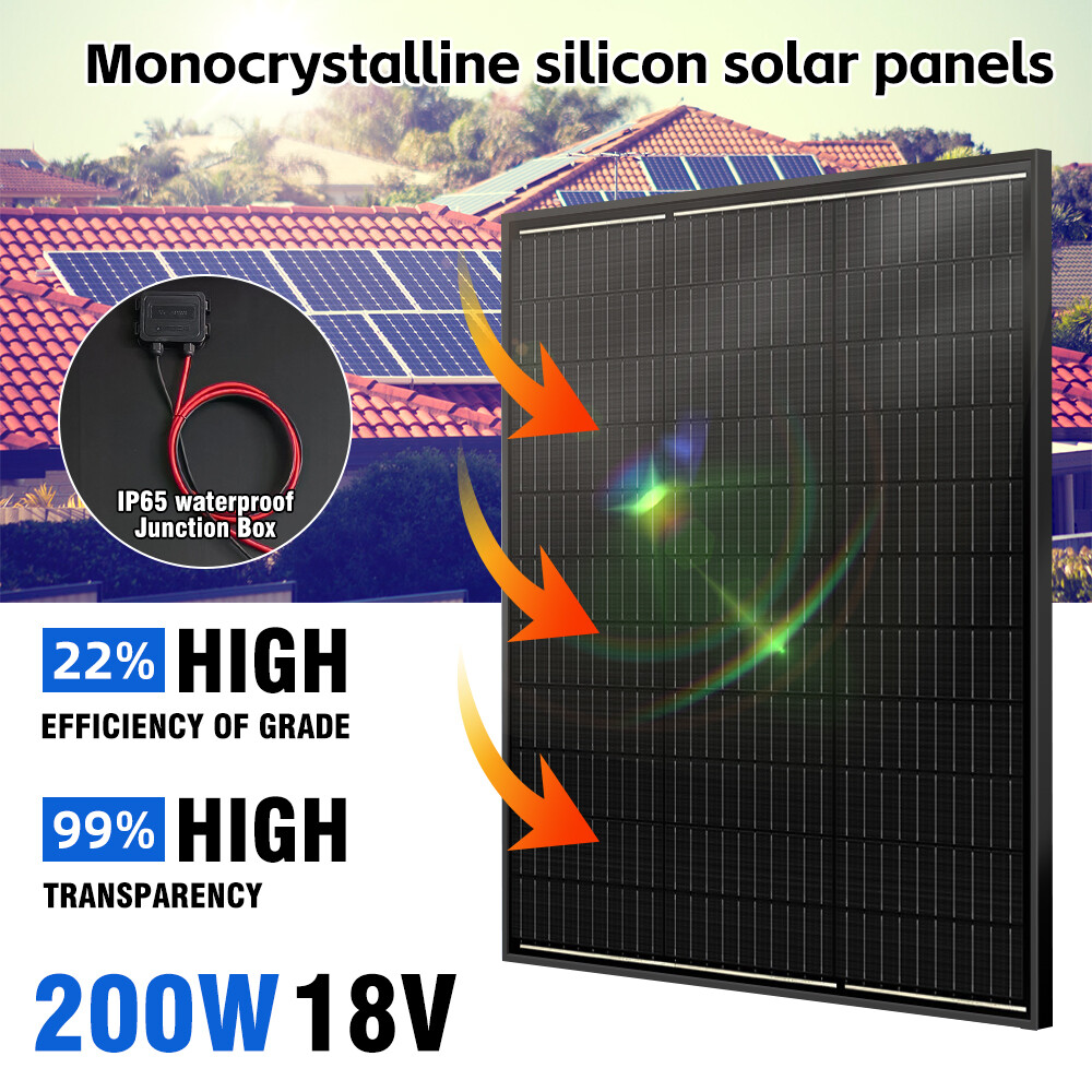 100W 200W Watt Monocrystalline Solar Panel High Efficiency PV 12V For Home RV