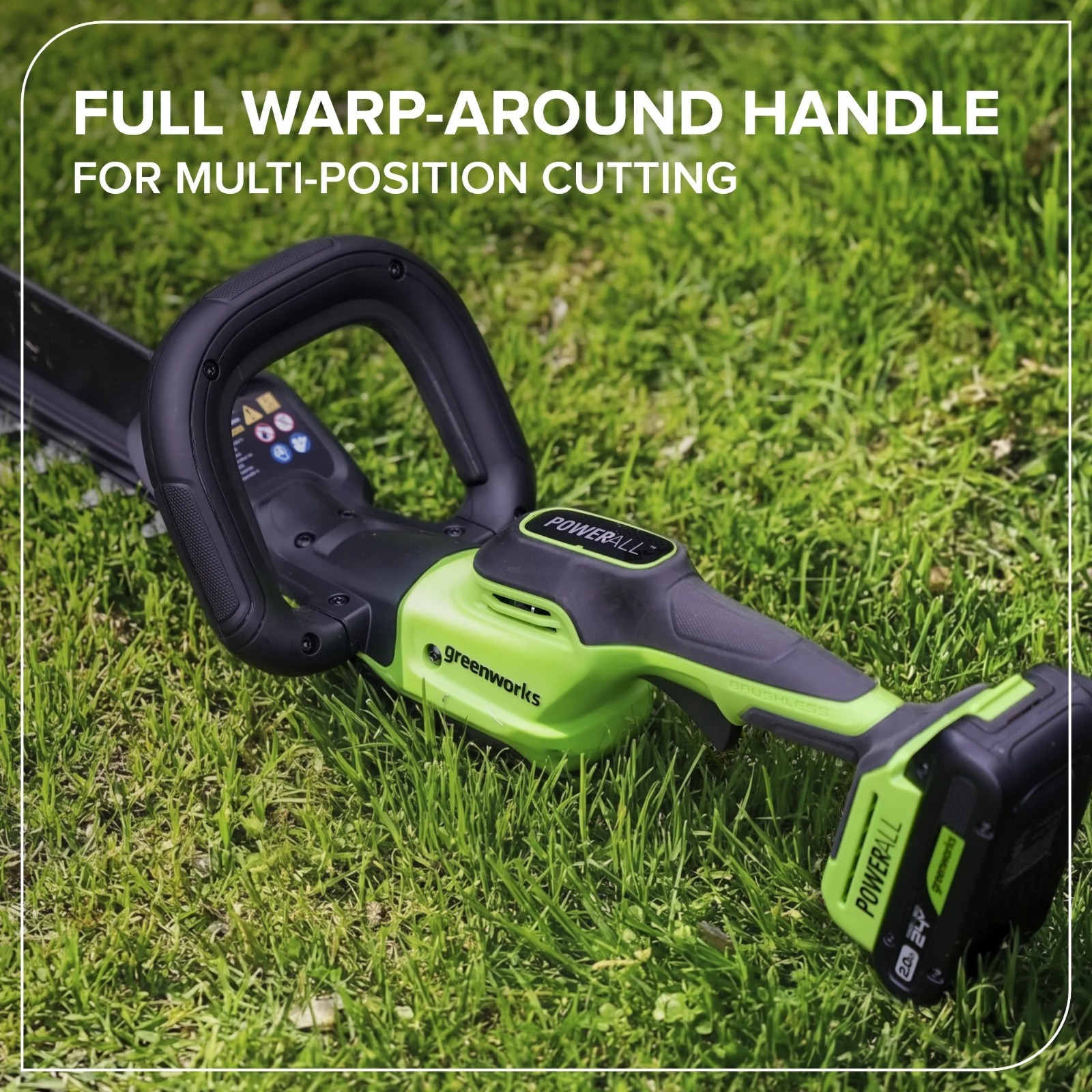 Greenworks 24V 20″ Brushless Hedge Trimmer (1″ Cutting Capacity) w/2Ah Battery