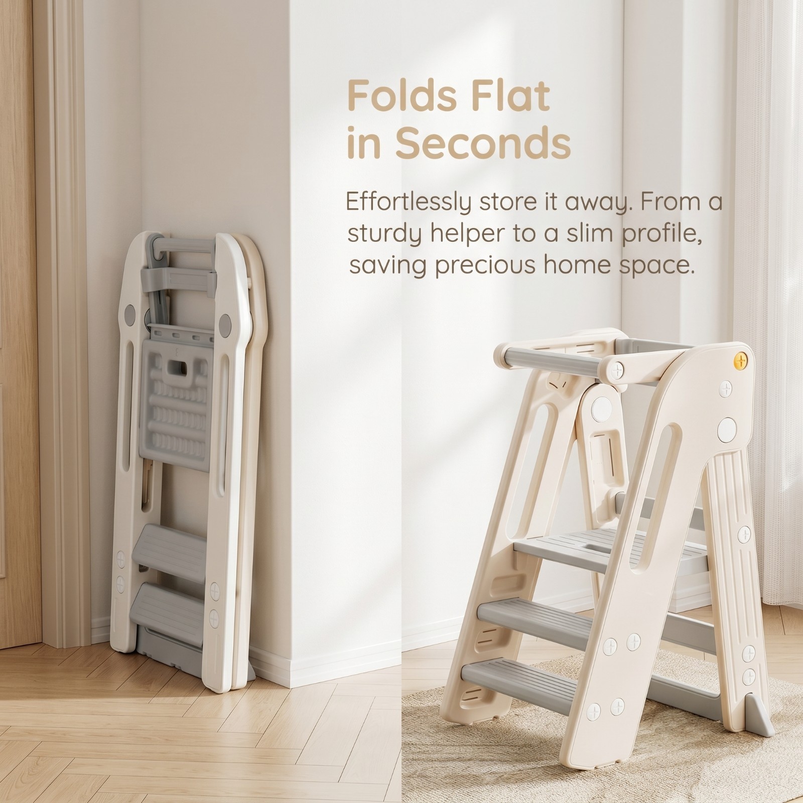 Foldable Toddler Tower Kitchen Step Stool for Kids