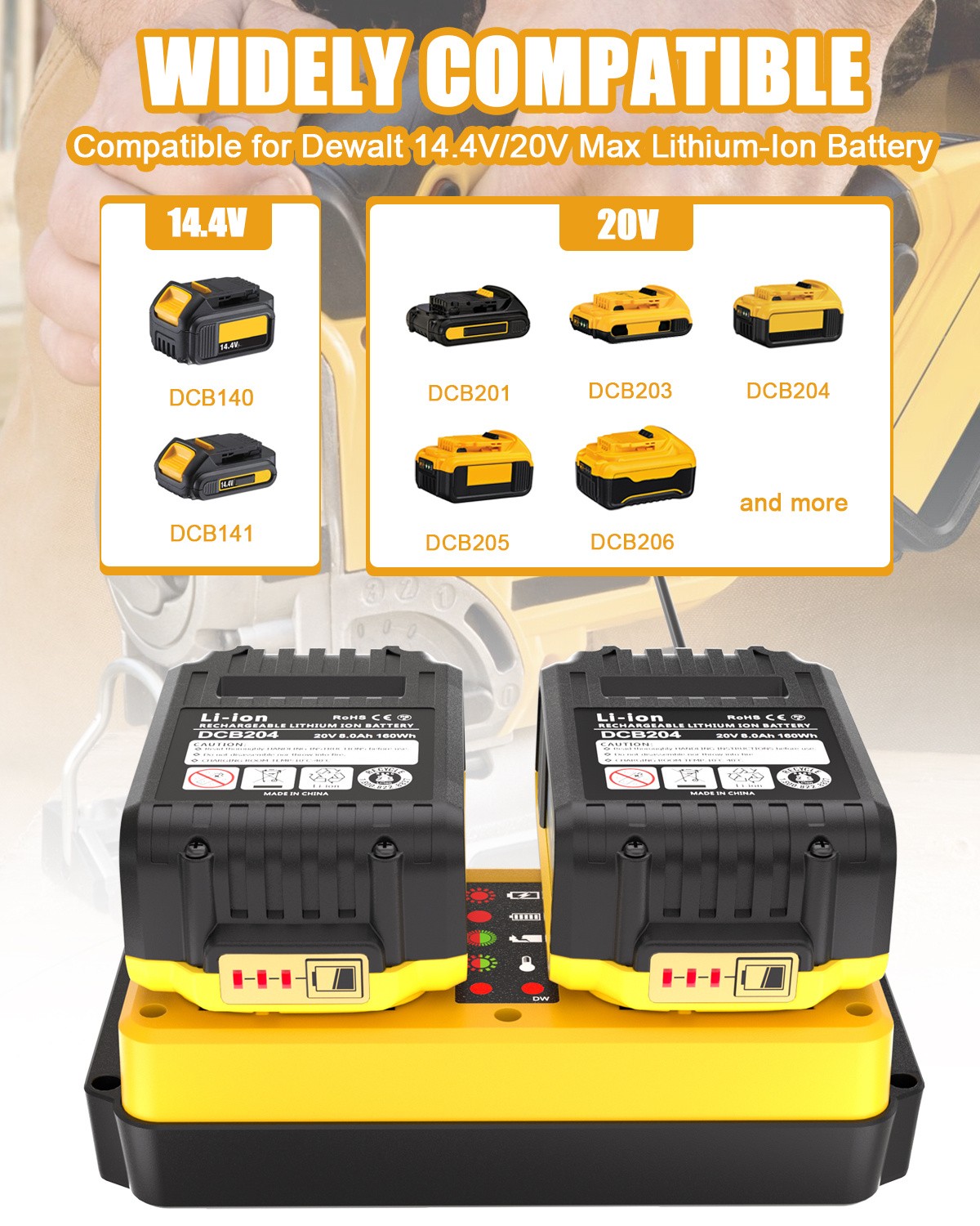 Dual Battery Charger for DeWalt 18V-20V MAX Lithium Batteries DCB203 DCB204