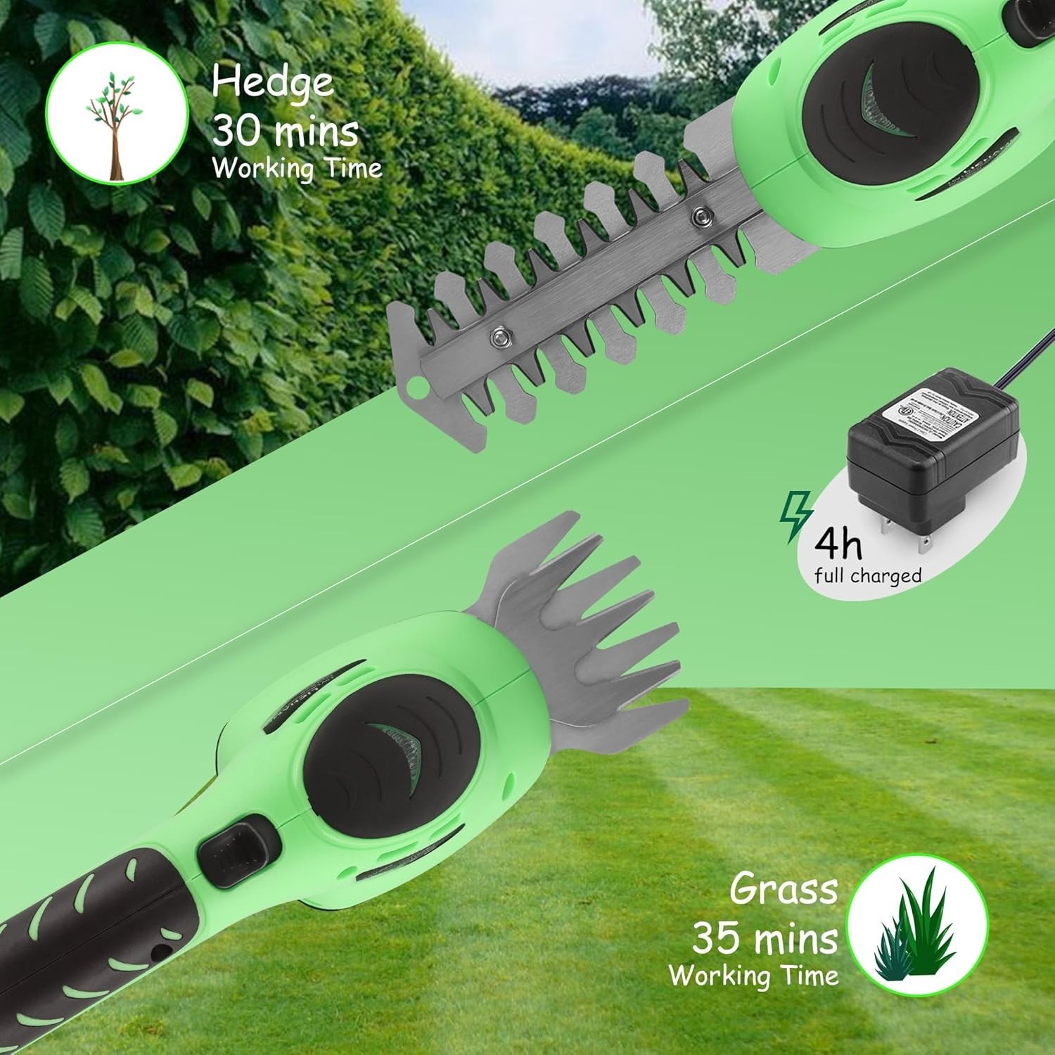 2-in-1 Electric Hand Held Grass Shear Hedge Trimmer Shrubbery Clipper Cordles…