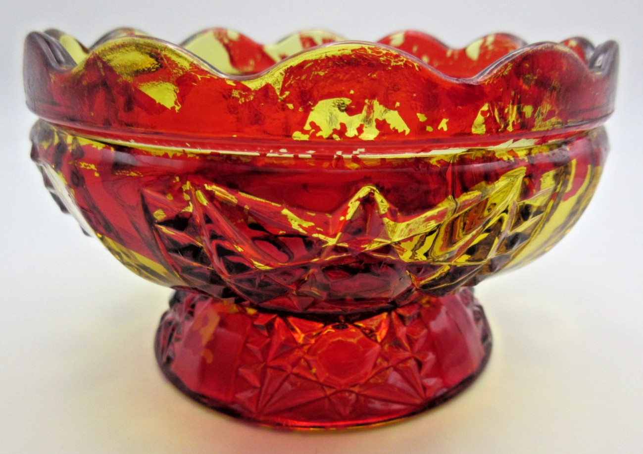 Amber With Ruby Red Flash Stars & Bars Fairy Lamp Glass 6.5″ See Description