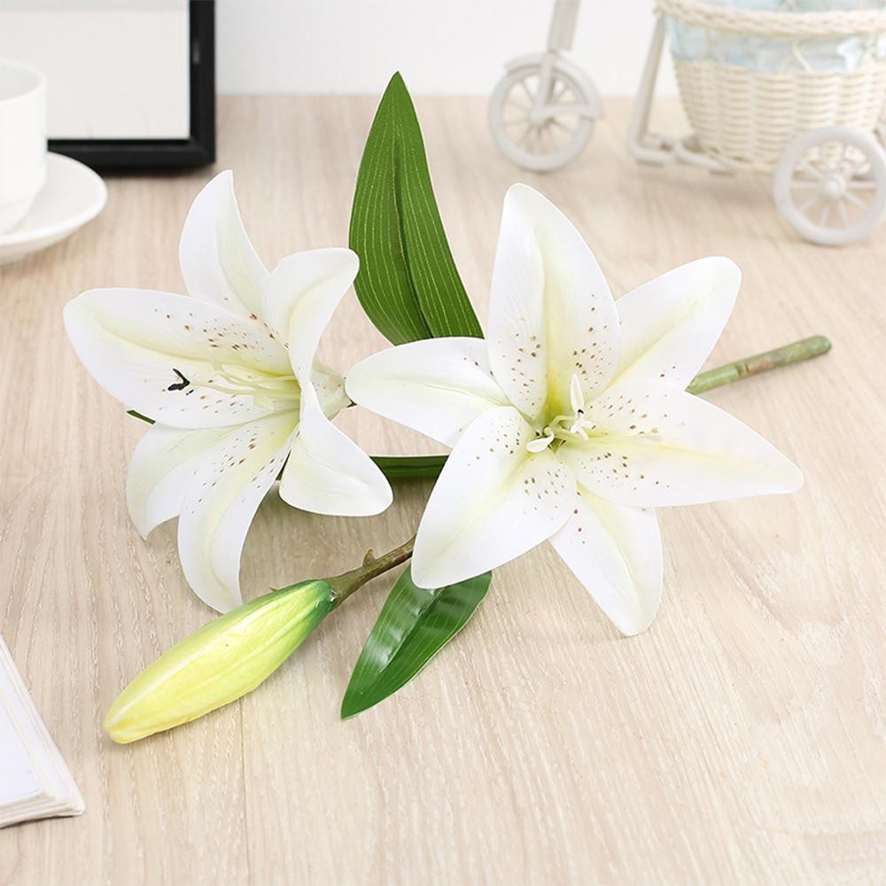 41cm Real Touch 3D Lily Artificial Flowers White Fake Wedding Home Garden Decor