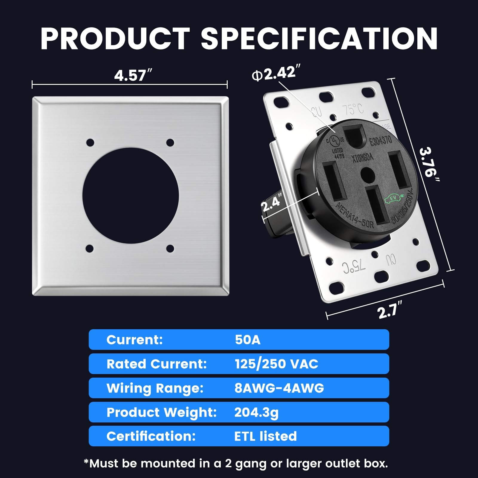 HBL9450A Straight Blade Device Socket, RTP， 3-Pole 4-Wire System, 50A 125/250…
