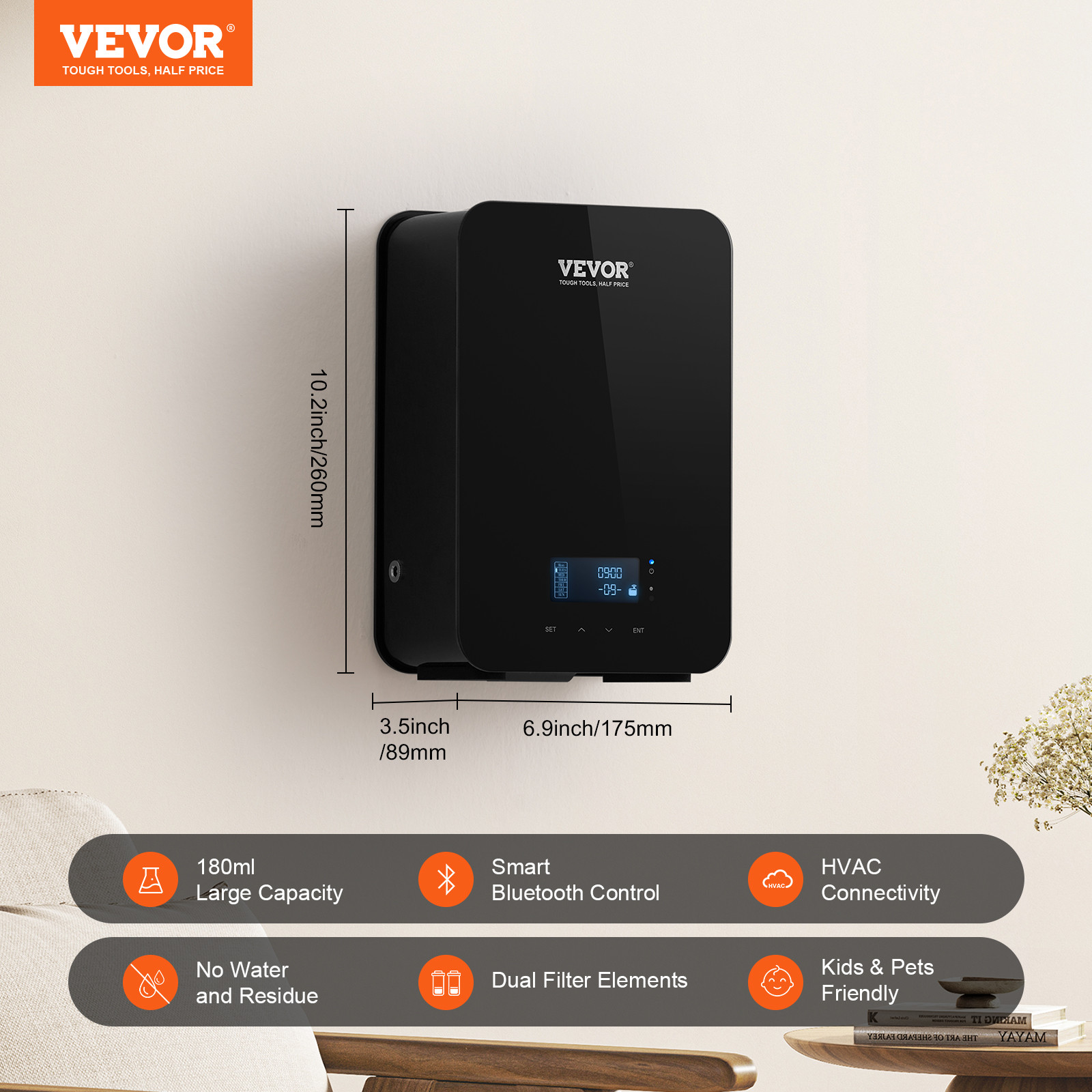 VEVOR HVAC Scent Diffuser 180ML Cold Air Scent Air Machine 2000 Sq.Ft Waterless