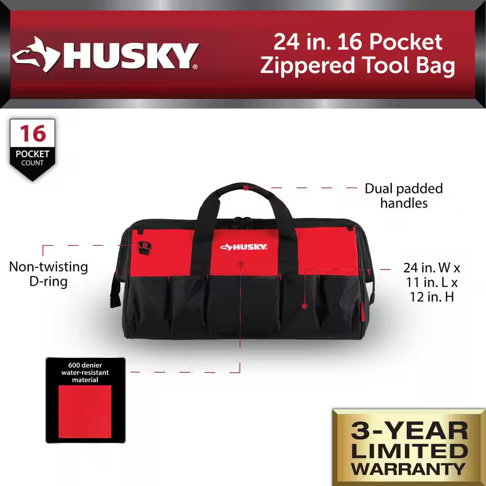 24 In. 16 Pocket Zippered Tool Bag
