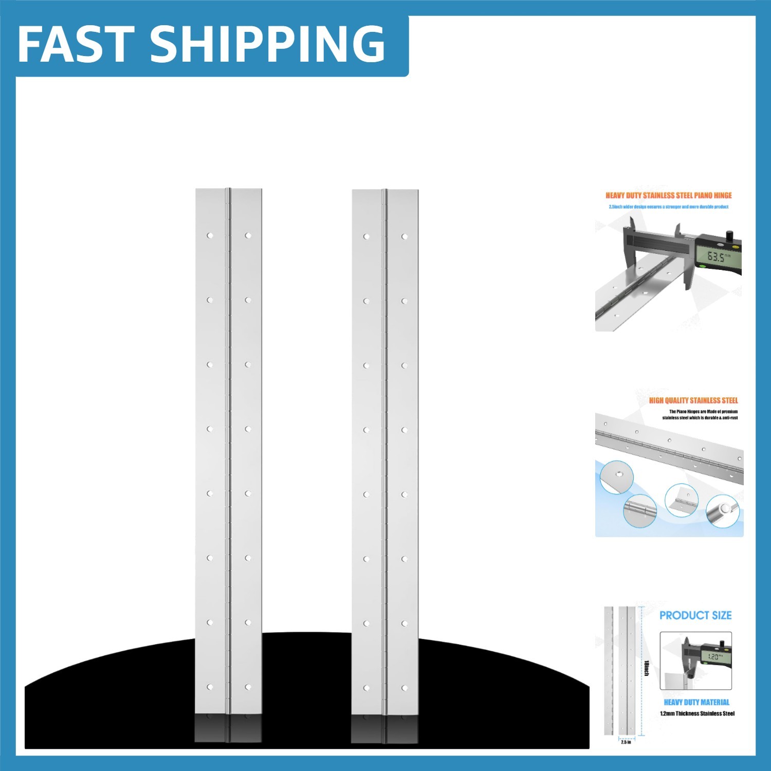 Heavy Duty Stainless Steel Piano Hinge 18″ x 2-1/2″ – 2 Pcs, Durable & Versatile