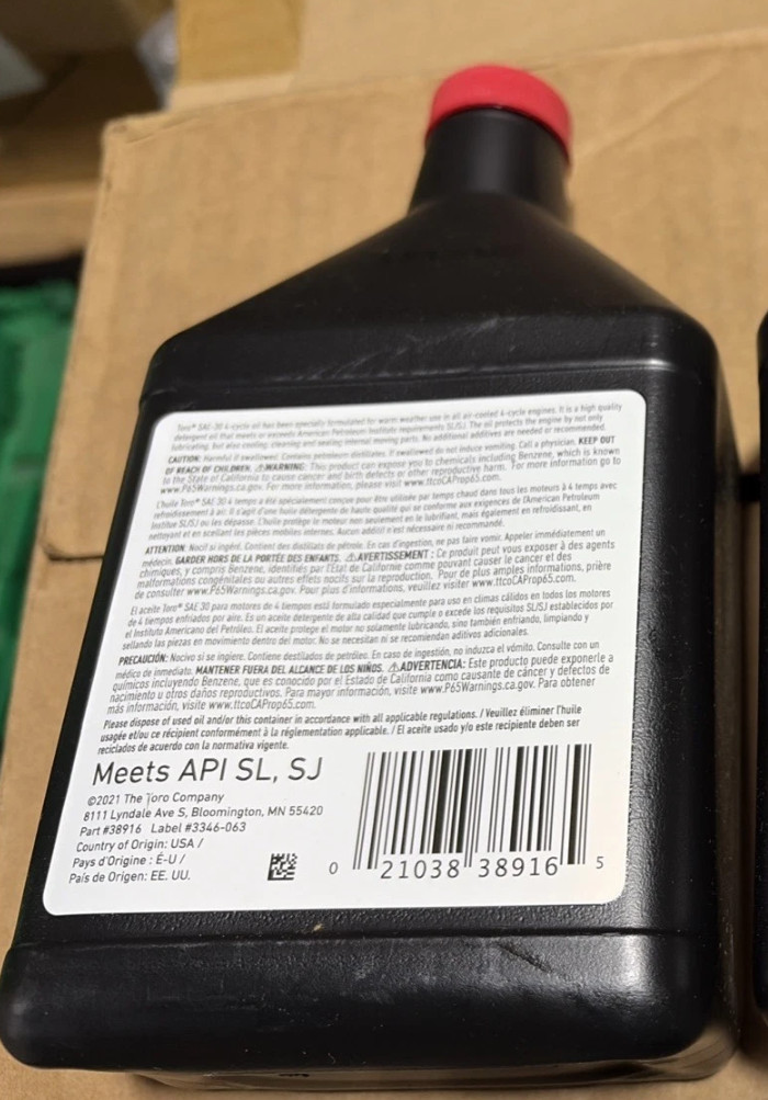 1 PACK – Toro 38916 SAE 30 Premium Engine Oil for Lawn Mower 18 oz Bottle