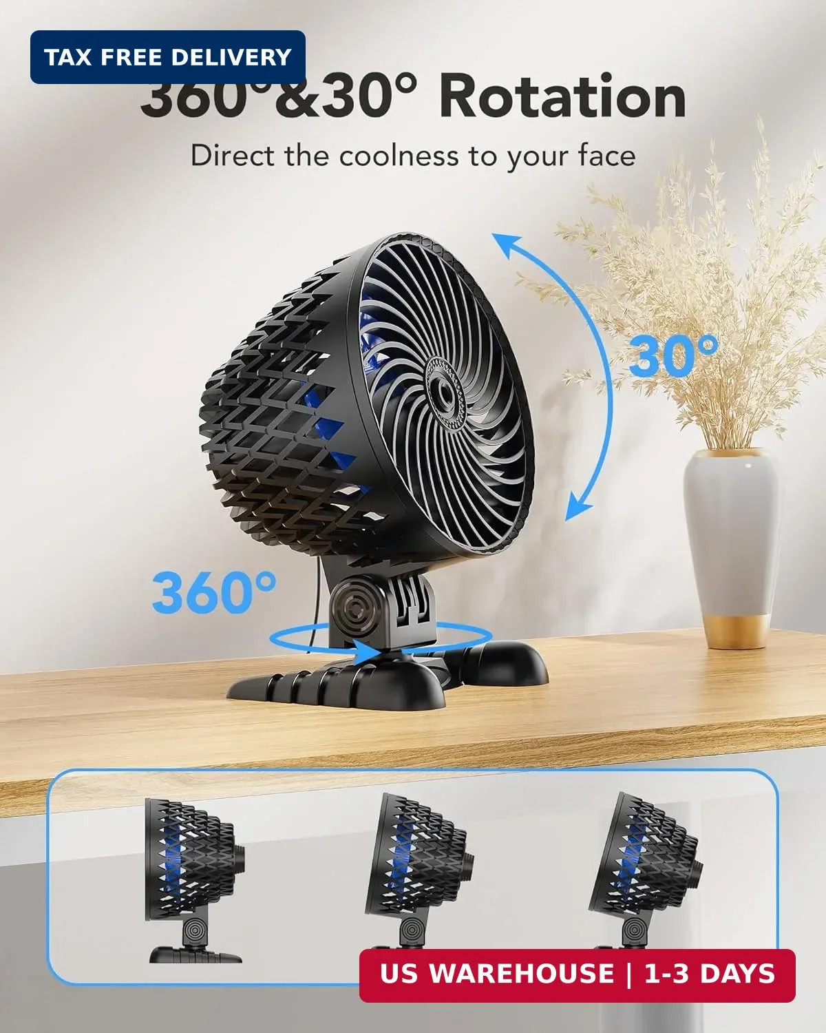 USB Desktop Small Fan, Stepless Speed Adjustment with Multiple Speed Levels, Por