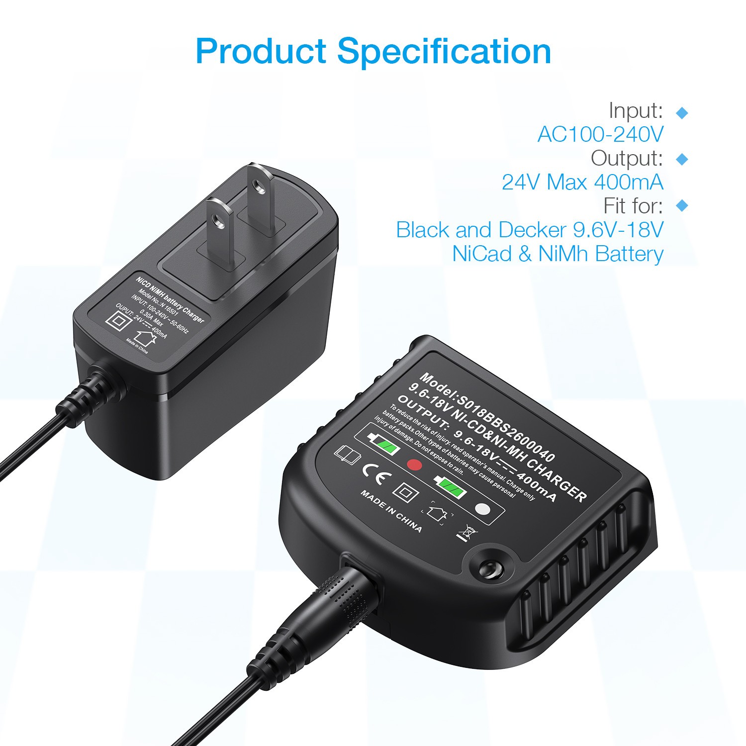 18V Battery Charger for Black & Decker 18 Volt HPB18-OPE 244760-00 Firestorm