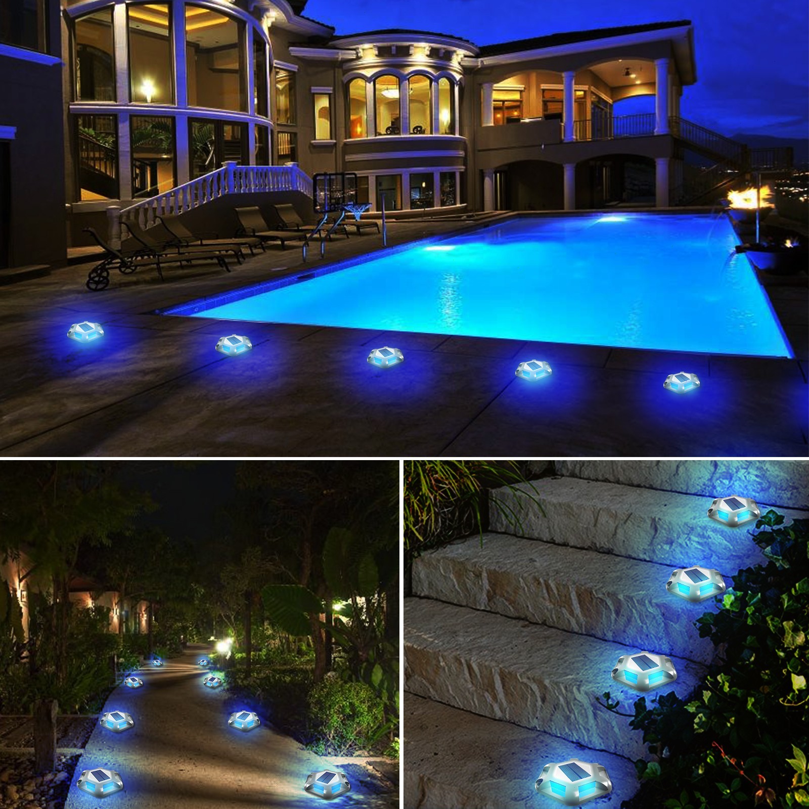 T-SUN 8Pks LED Solar Deck Lights Driveway Lights Dock Lights Garden Lights IP65