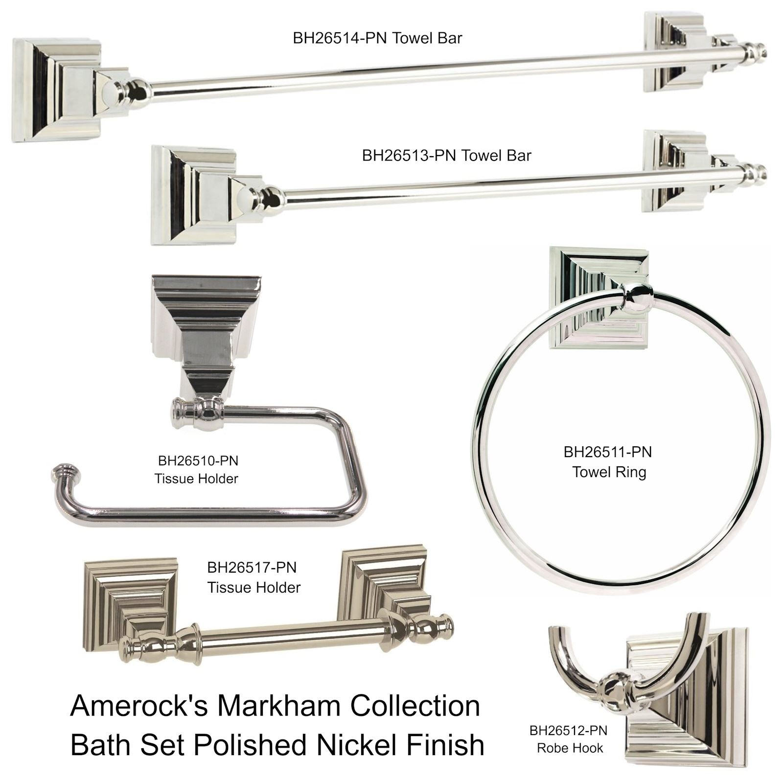Amerock Markham 6-Piece Bath Accessory Set With Towel Bar Polished Nickel