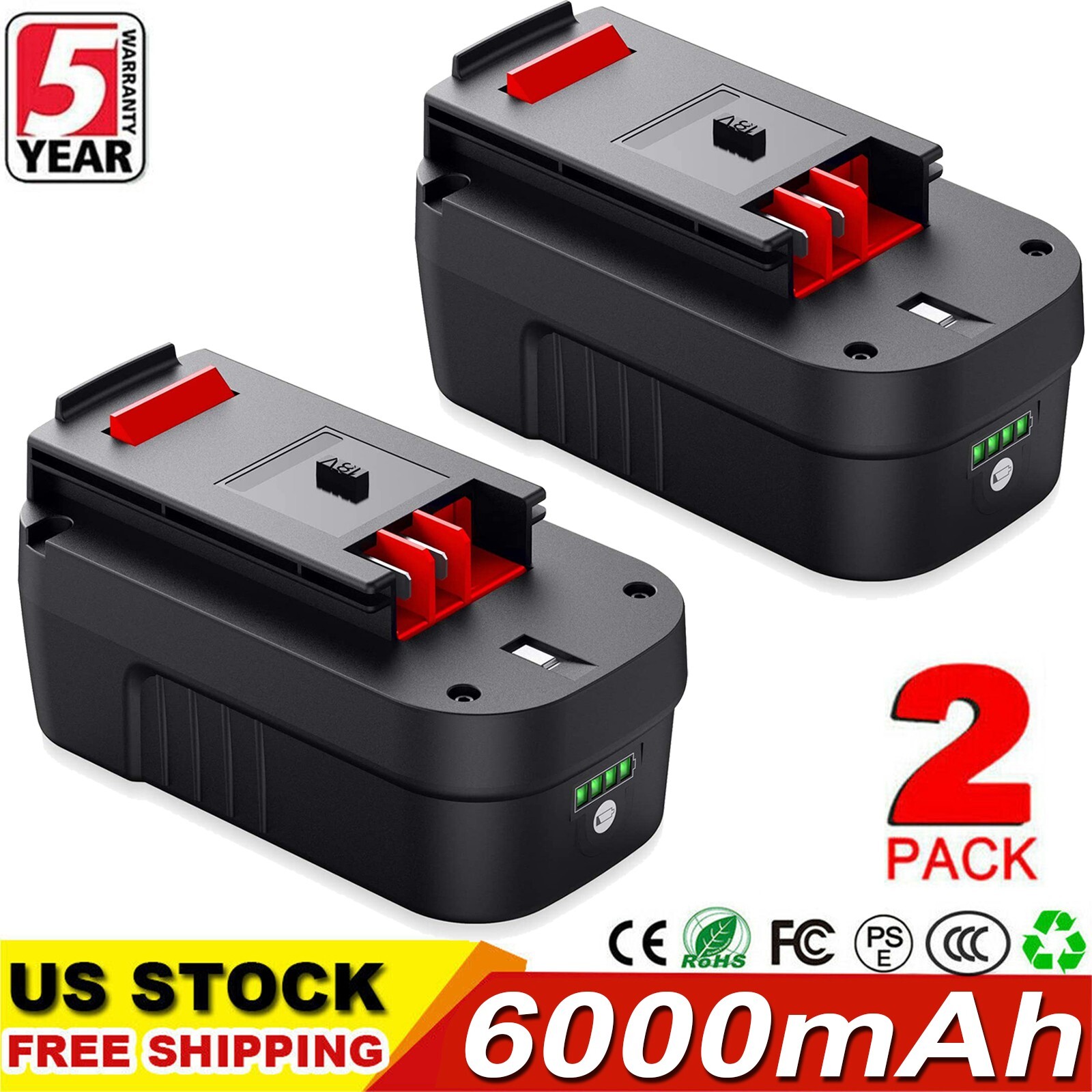 2 Pack 18V For Black and Decker HPB18 18 Volt 6.0Ah Battery HPB18-OPE 244760-00A