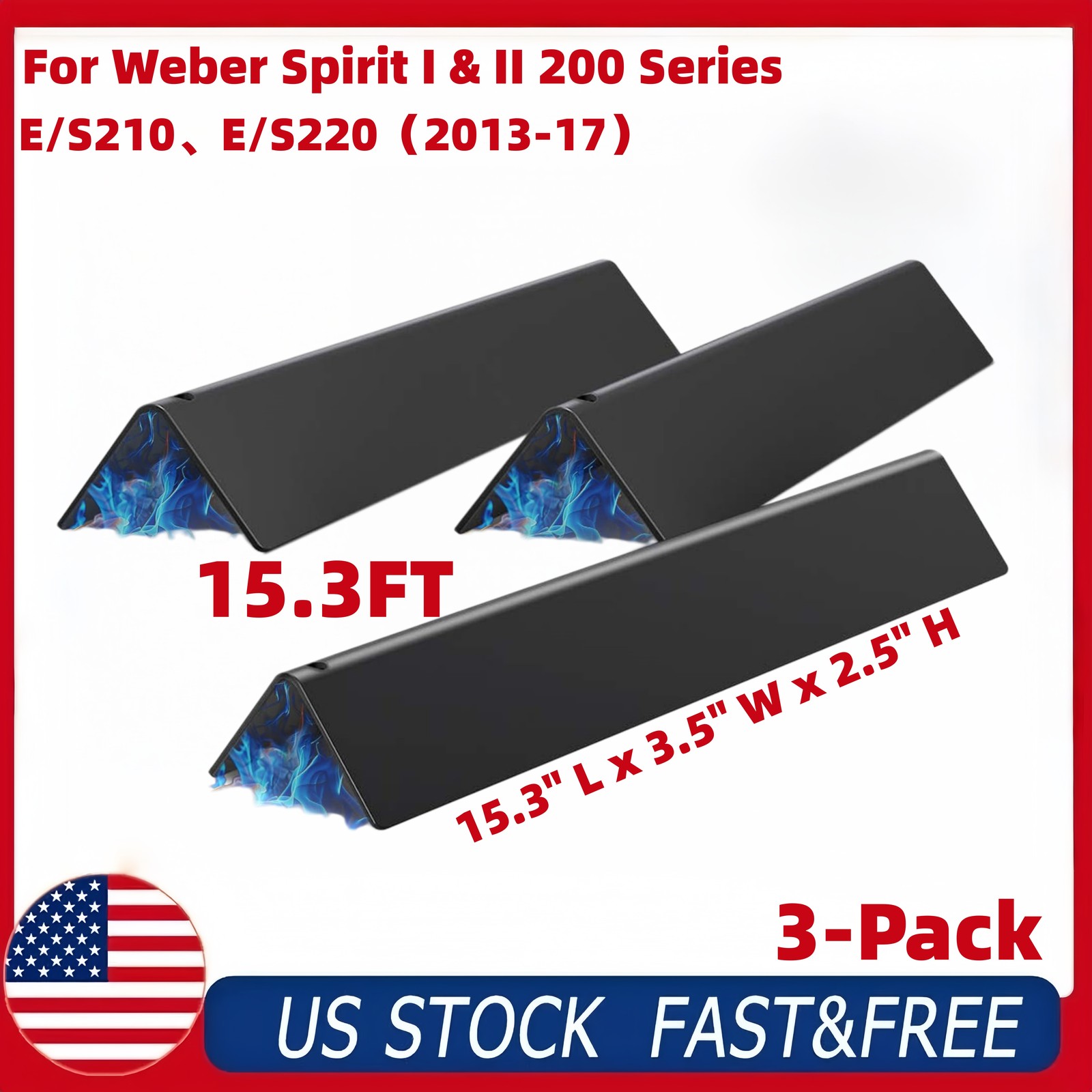 15.3″ Flavorizer Bars 7635 for Weber Spirit II 200 E210 E220 Grill 3-Pack