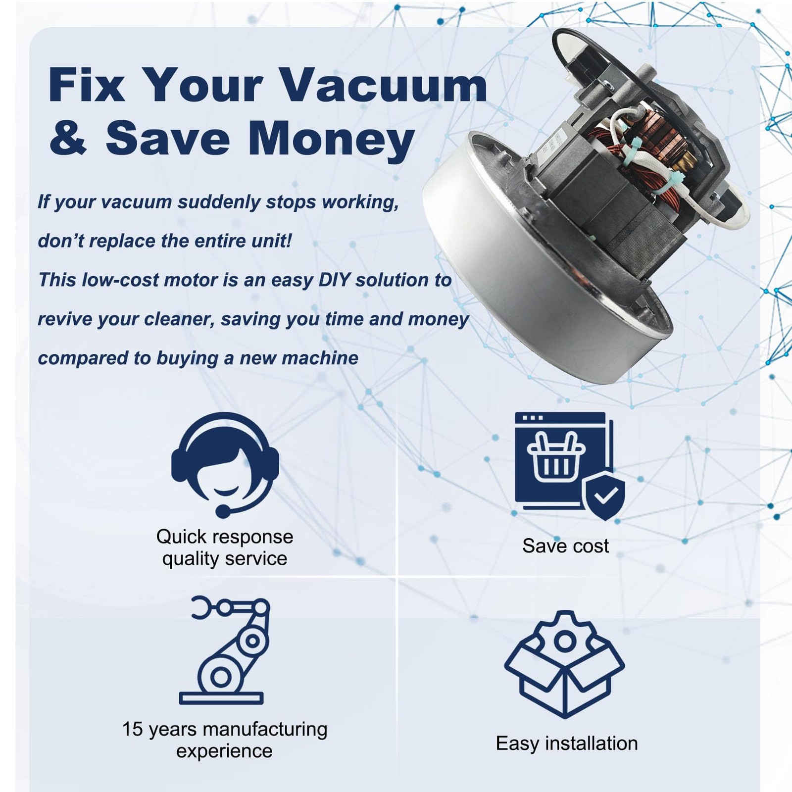 120V Vacuum Motor for ProTeam Backpack and Shop Vac Replacement Parts