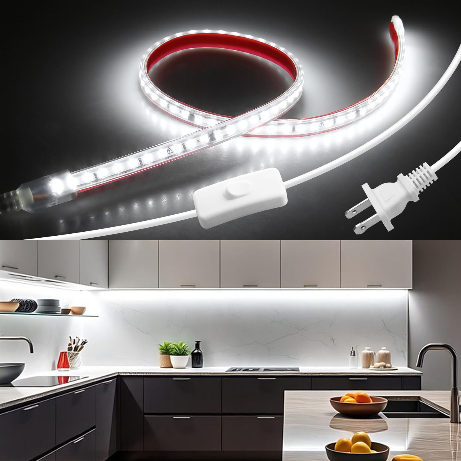 24in Under Cabinet Lighting Strip Plug in with Switch 24in, White