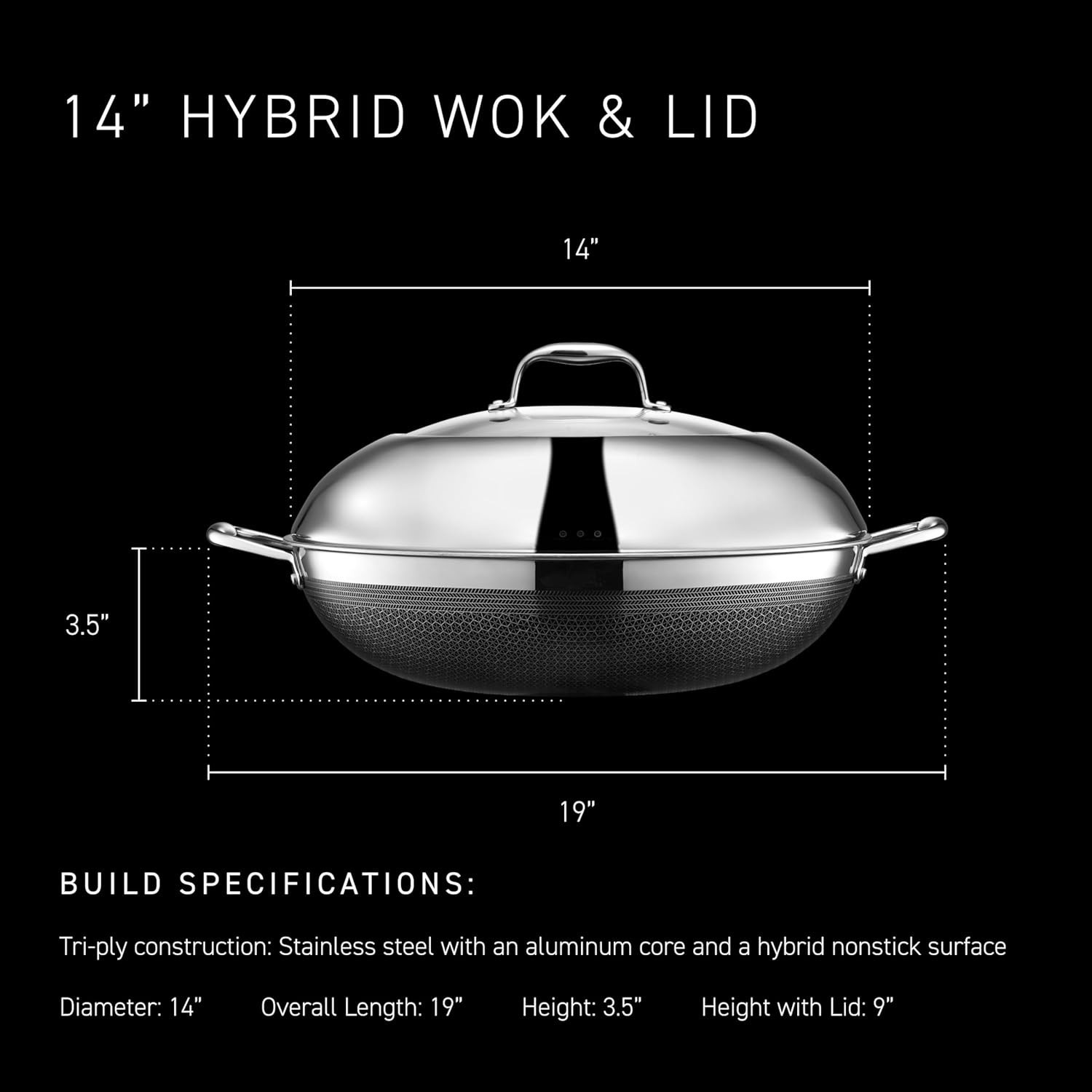 HexClad Hybrid Nonstick 14″ Wok with Stainless Steel Lid New in Box