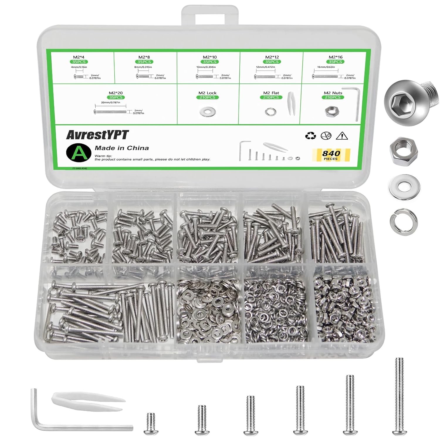 M2 M3 M4 M5 Screws Nuts Bolts & Washers Assortment Kit for 3D Print,DIY Projects