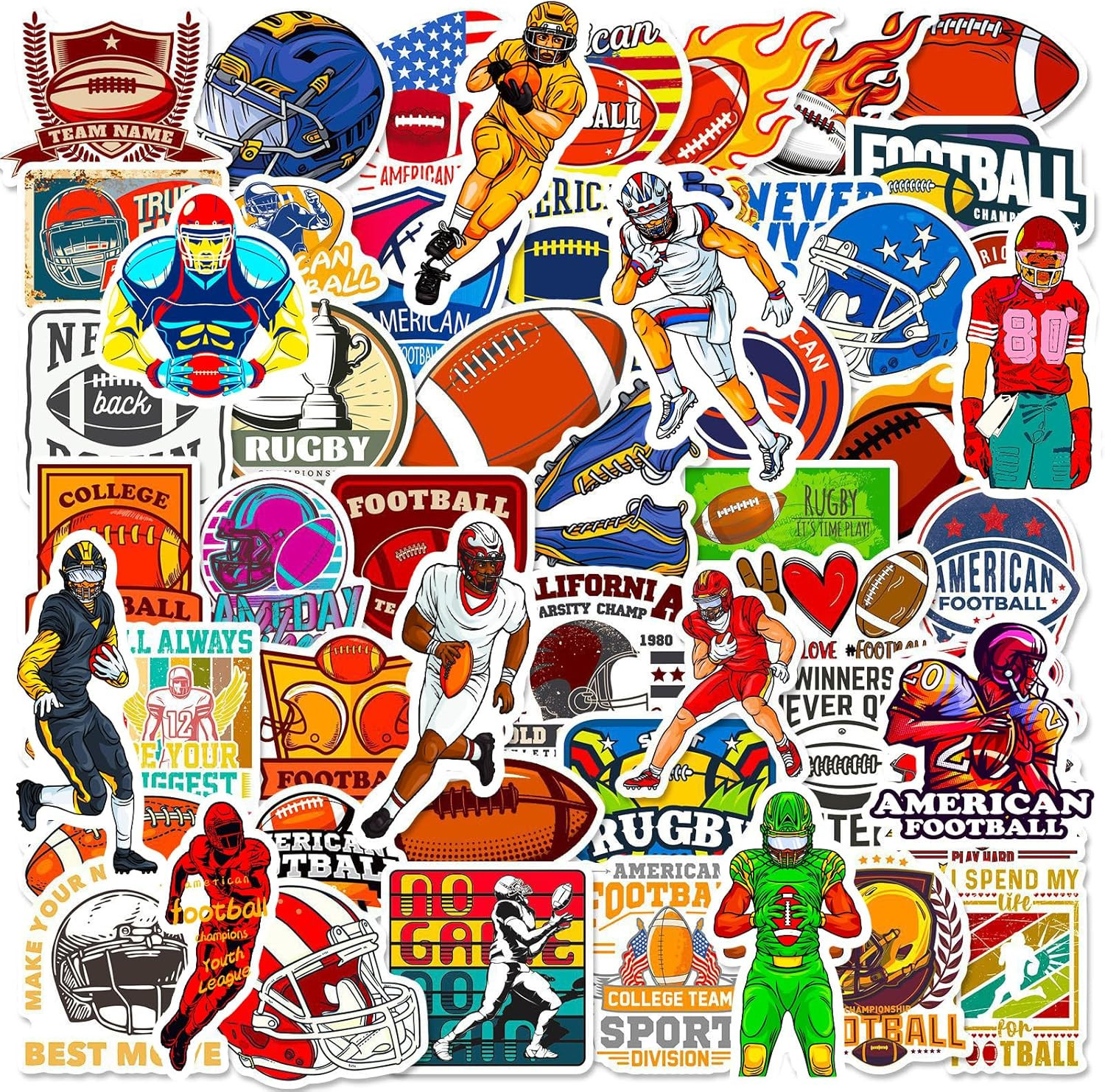 Football Stickers for Kids Teens Adults, 100PCS Vinyl Waterproof Football Sports