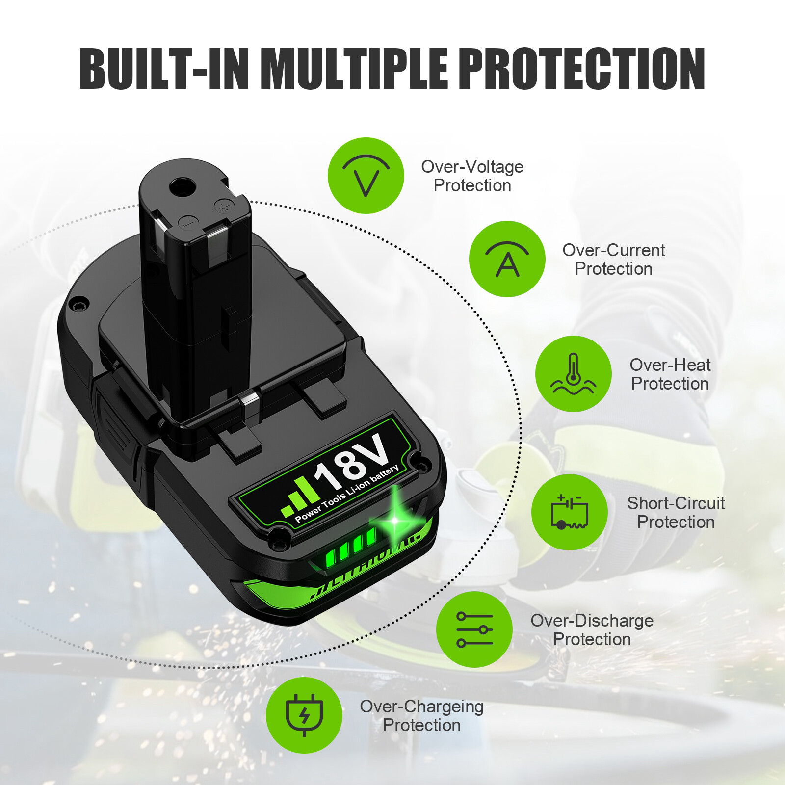 P102 Replace For RYOBI P190 18V Compact Lithium Battery P107 P104 P108 Battery