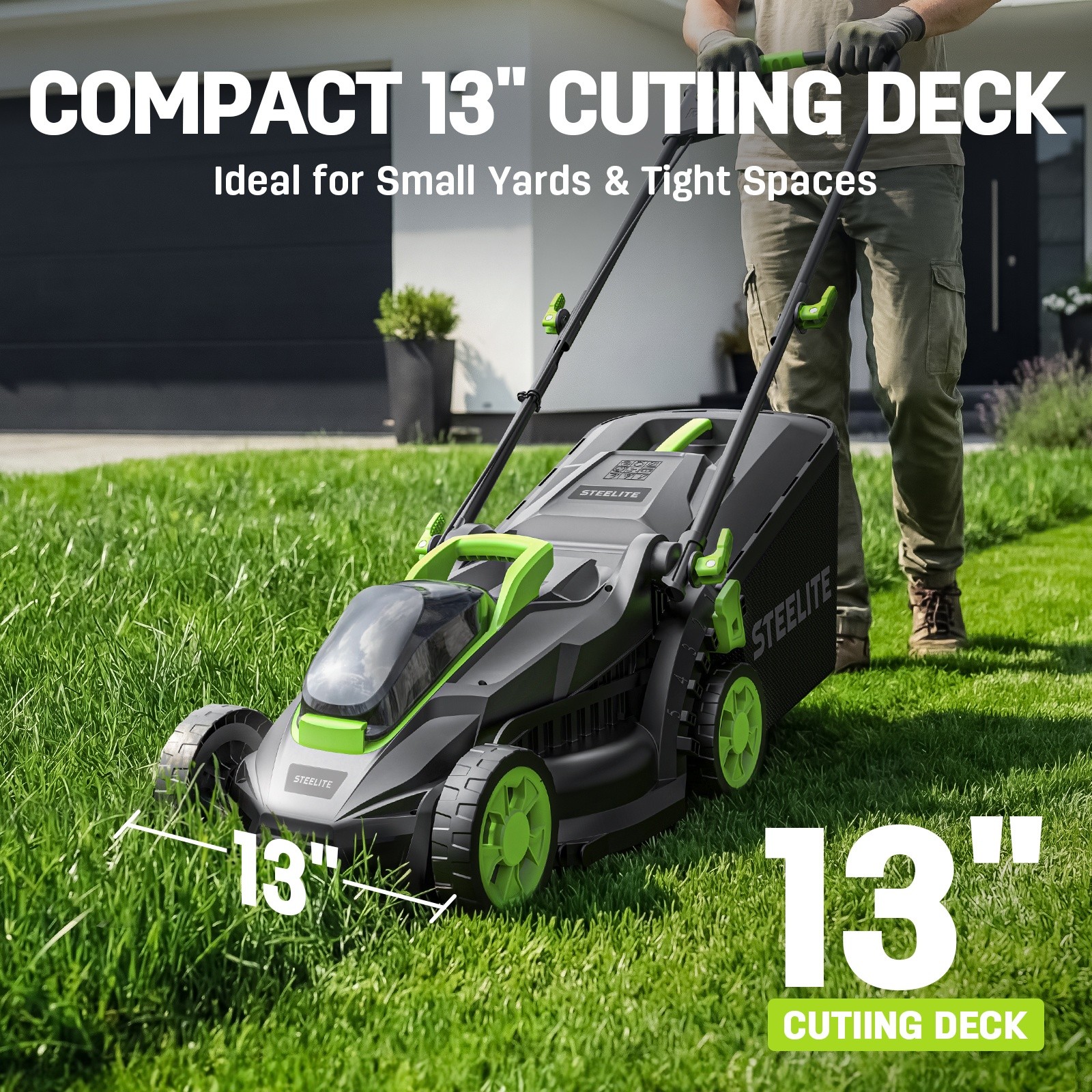 STEELITE 13-Inch 21V Cordless Lawn Mower with Brushless Motor & 4.0 Ah Battery