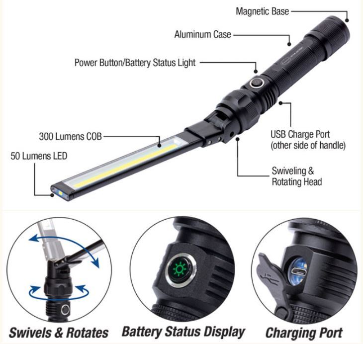 350 Lumen USB Rechargeable Work Light with Magnetic Base, COB LED Light, NextLED