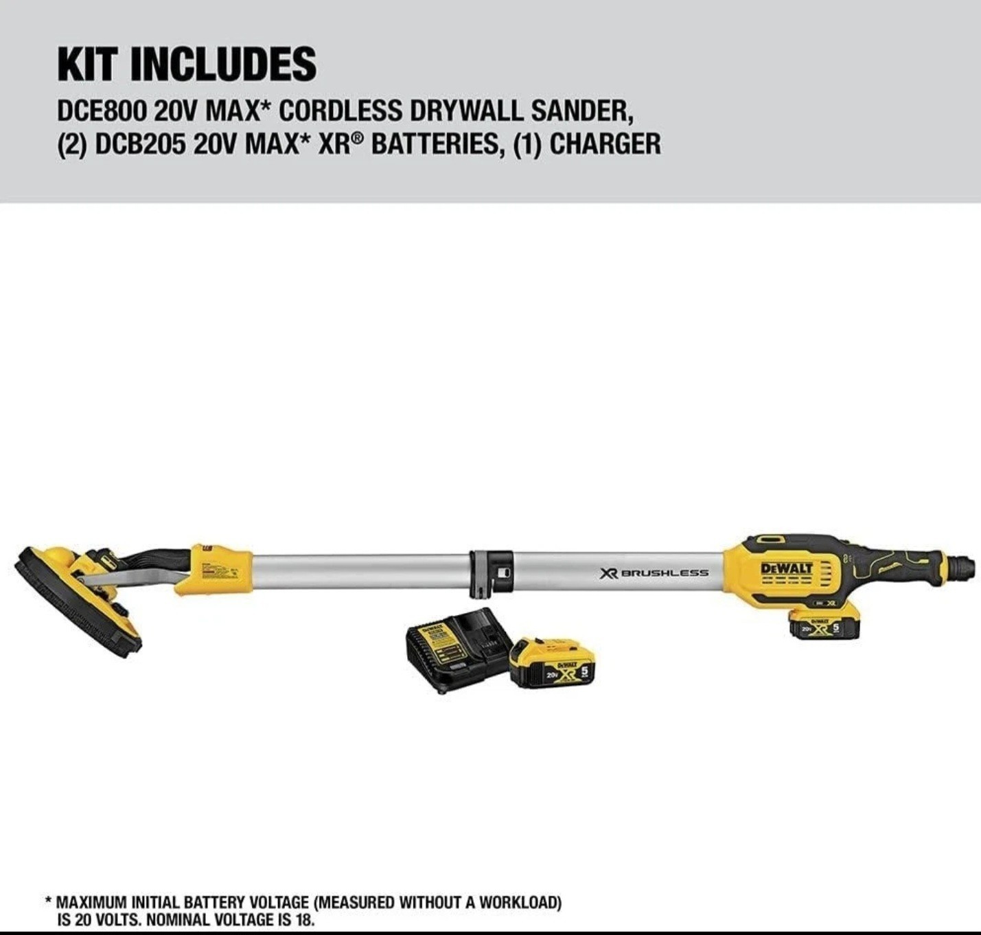 DEWALT DCE800P2 20V MAX Cordless Drywall Sander Kit w/ Battery Charger