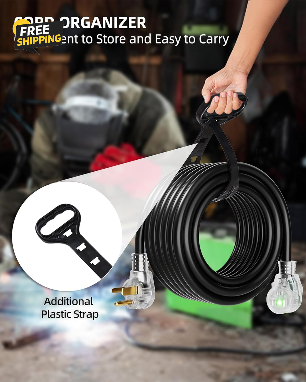 50Ft 250V Welder Extension Cord, 10 Gauge Heavy Duty Outdoor Welding Cord