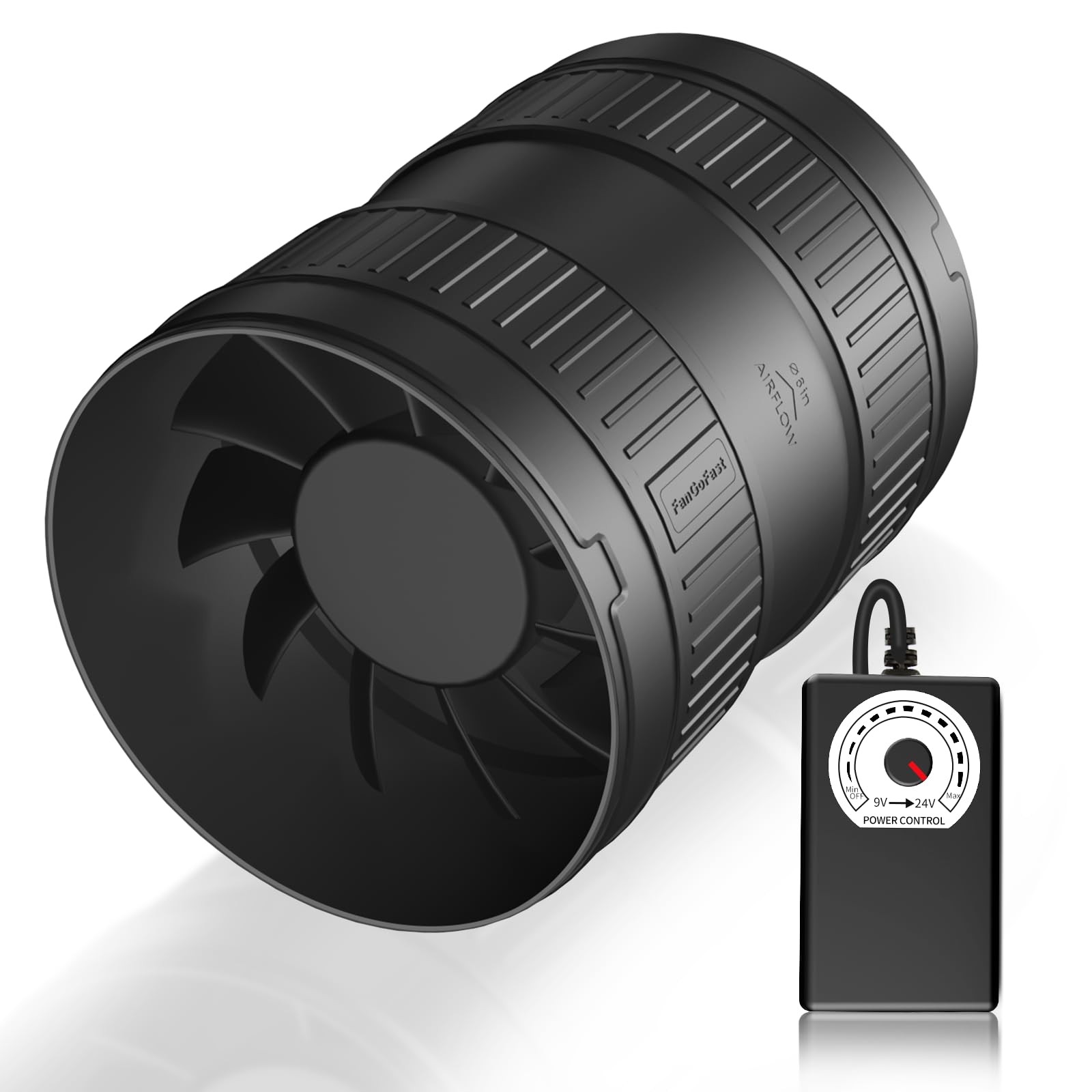 6 Inch Inline Duct Fan 345CFM Airflow with Stepless Speed Control Low Noise E…