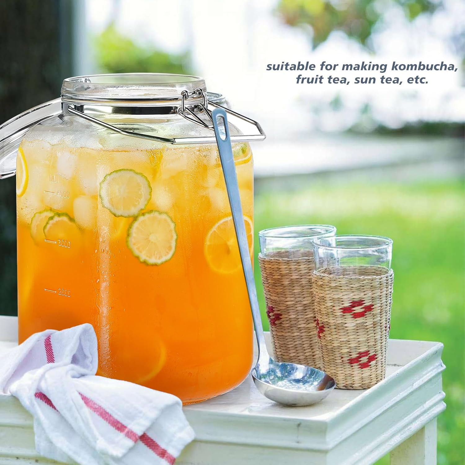 Folinstall 2 Pack 1.5 Gallon Glass Jar with Airtight Lid, 192 Oz Square Wide Mou