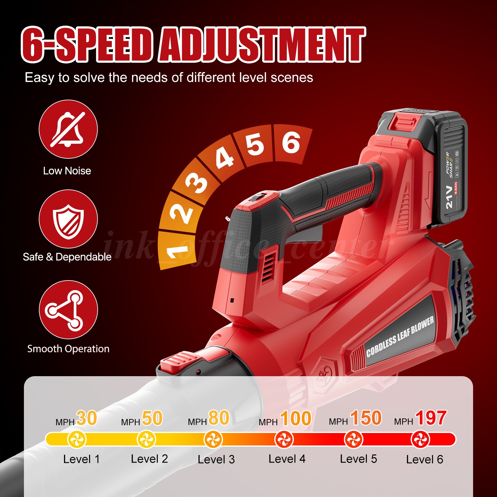 6-Speed Cordless Leaf Blower 930CFM 197MPH 2x4000mAh Batteries For Yard Clean
