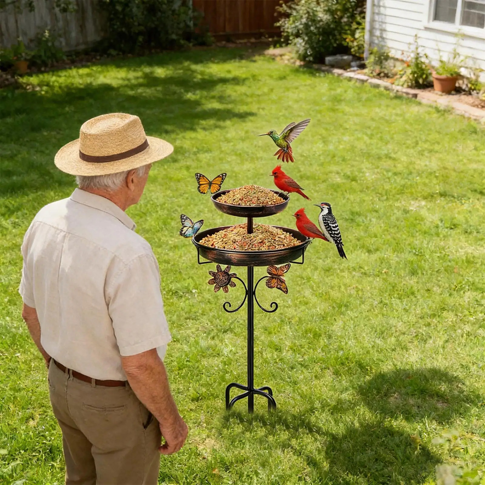 Upgraded Bird Bath for Outside, 42In Freestanding Birdbaths Feeder for Outdoors,