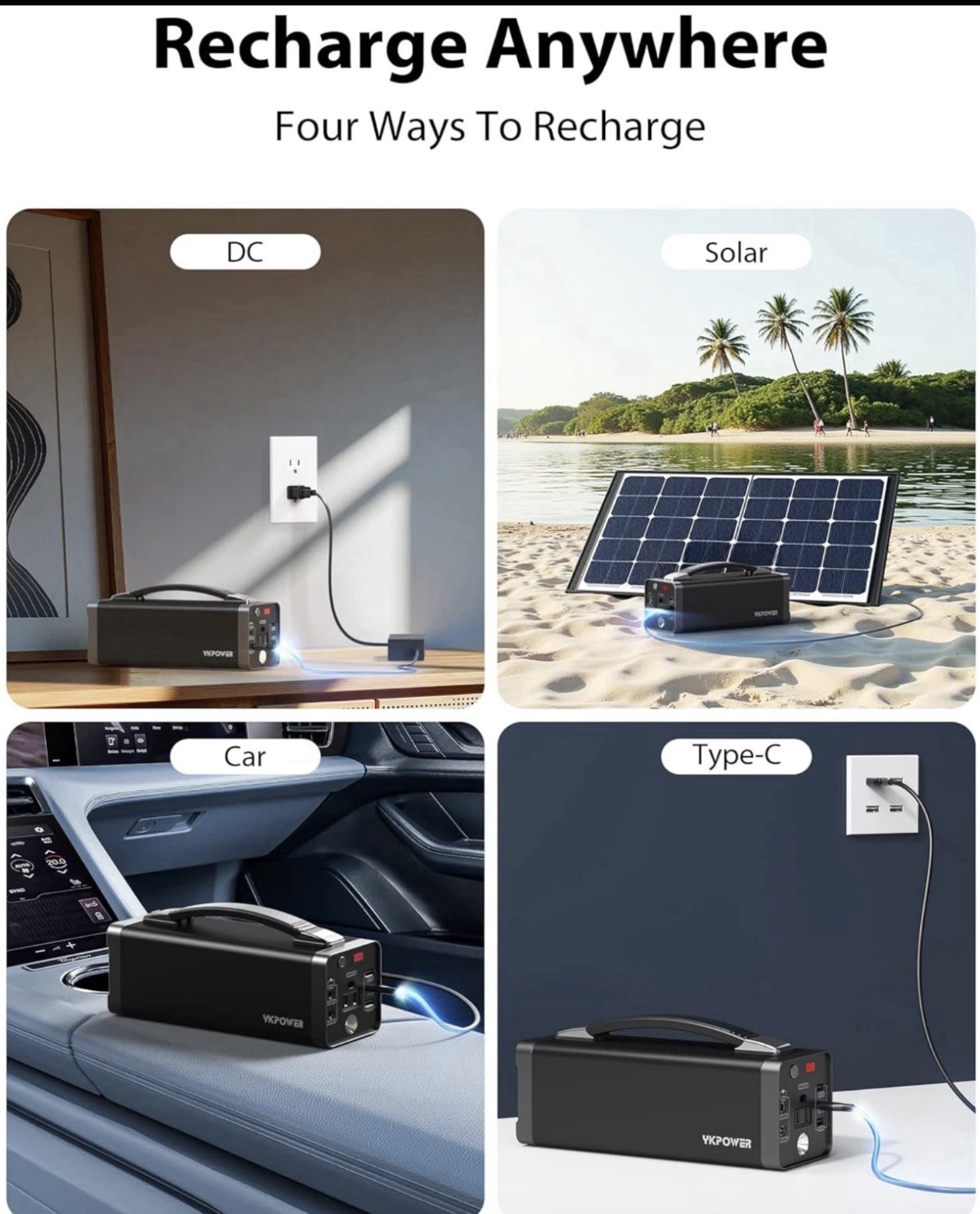 Portable PowerStation 150W, 133.2Wh/36000mAh Fast Charging with 5 Outputs AC Opt