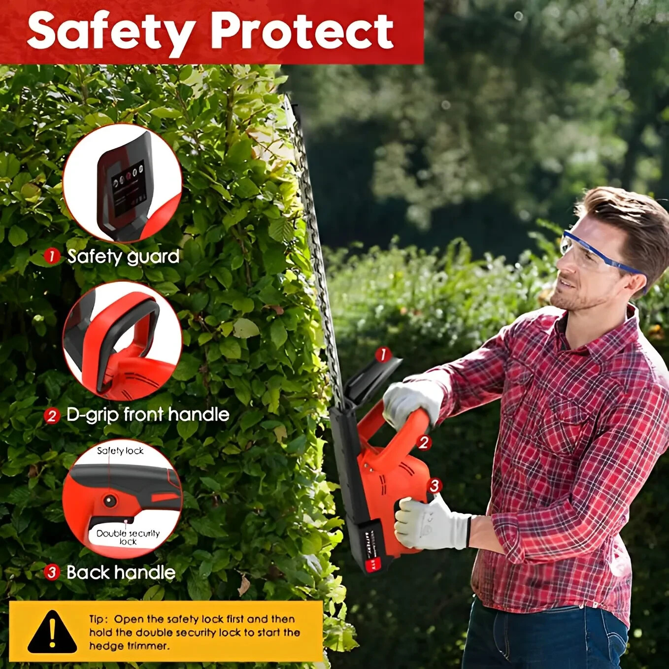 22Inch Cordless Hedge Trimmer Cordless Electric Hedge Trimmer w/2* 21V Battery