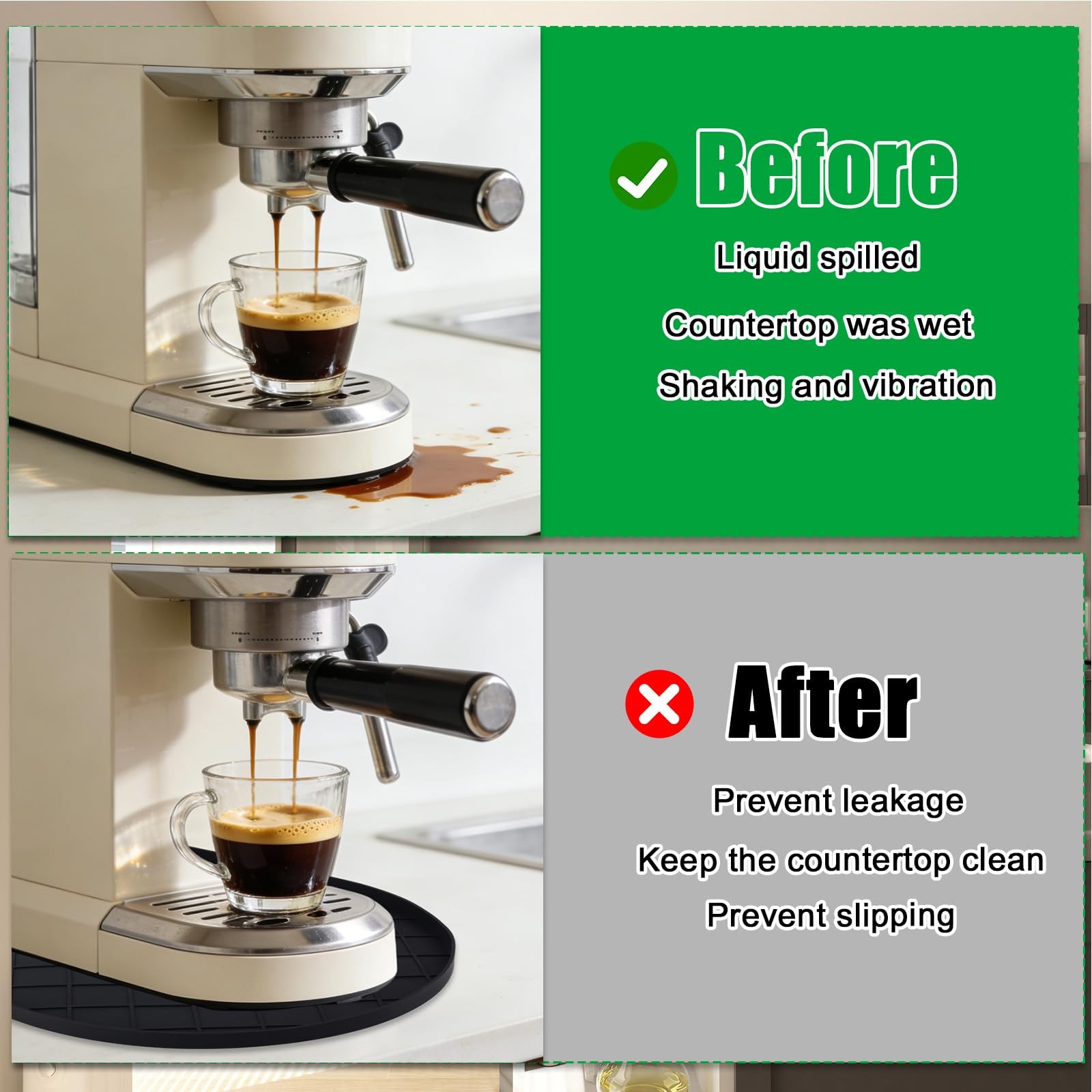 15.7×9.8in/40x25cm Silicone Coffee Mat for Countertop, Espresso Machine Dryin…