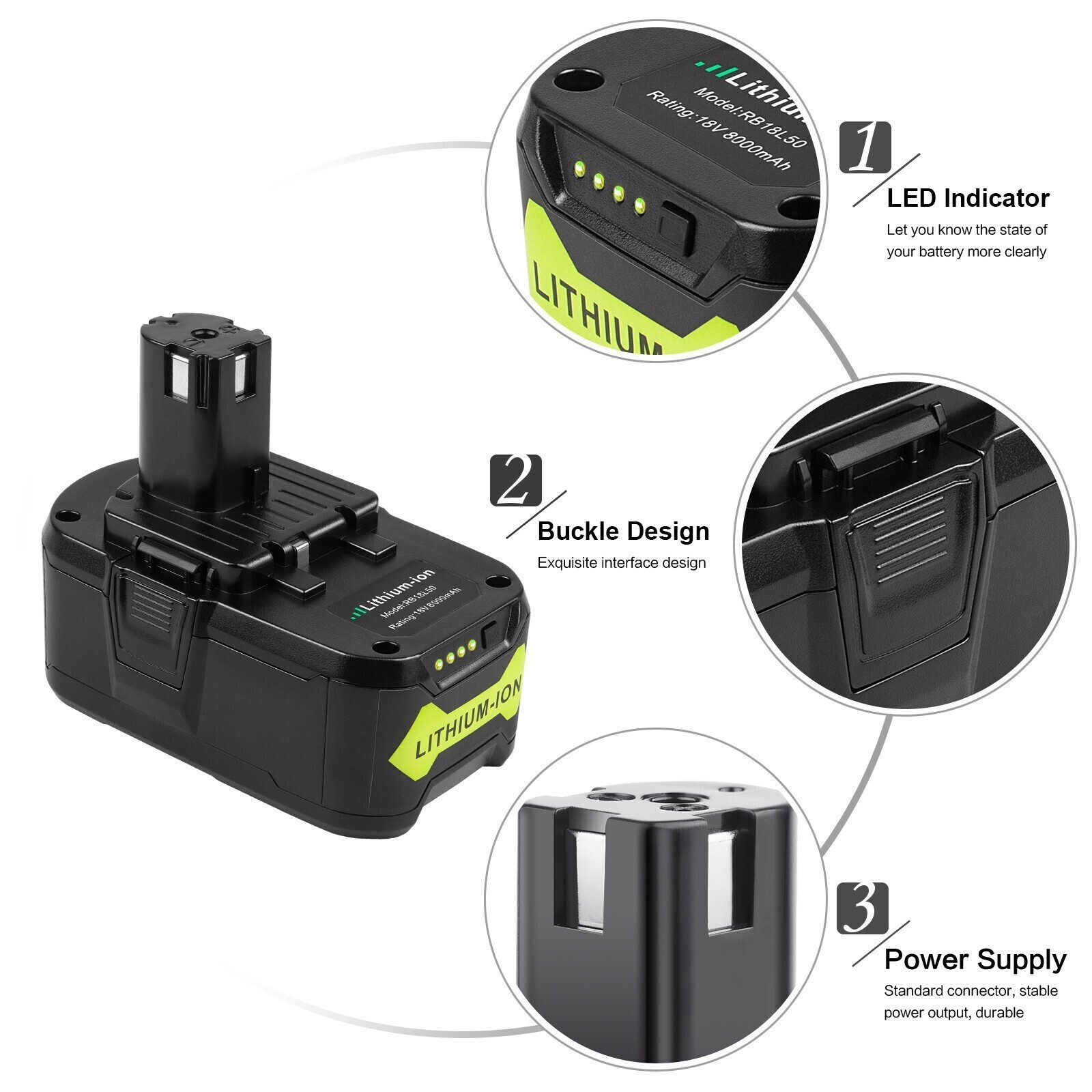 1-4PACK 8.0Ah 18 Volt For RYOBI P108 18V High Capacity Lithium-Ion Battery P107