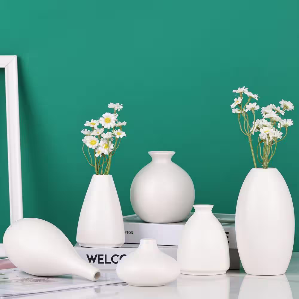 6.7 in Small White Vases for Flowers, Ceramic Bud Vase Bulk Boho Centerpieces, S