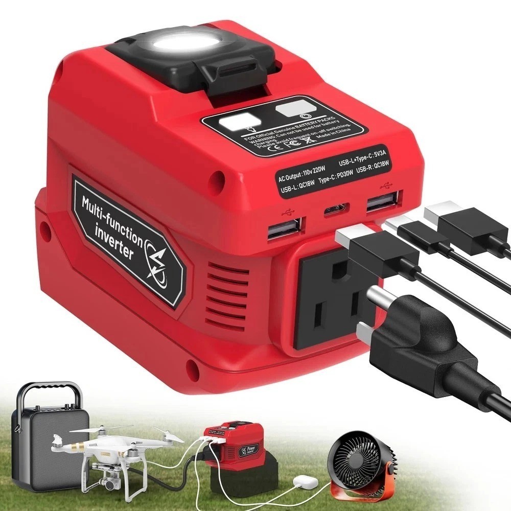 220W Power Inverter Compatible with Milwaukee 18V Battery, DC 18V to 110V AC
