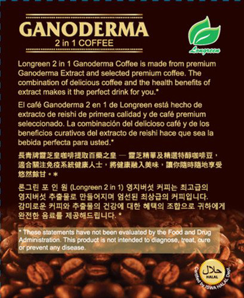 LONGREEN Coffee King 2 in 1 Ganoderma Mushroom Coffee – Made in USA – 30 Sachets