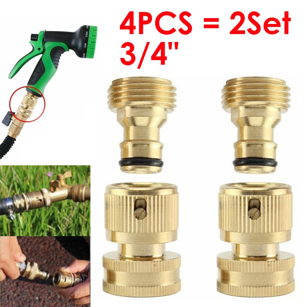 4Pcs 3/4 Garden Hose Quick Connect Water Brass Female Male Connector Coupler