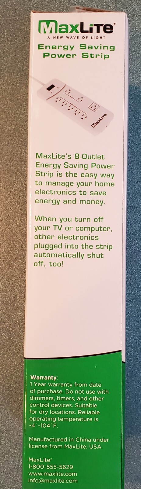 New MaxLite 8 Outlet Energy Saver Power Strip with Surge Protection Heavy Cord!