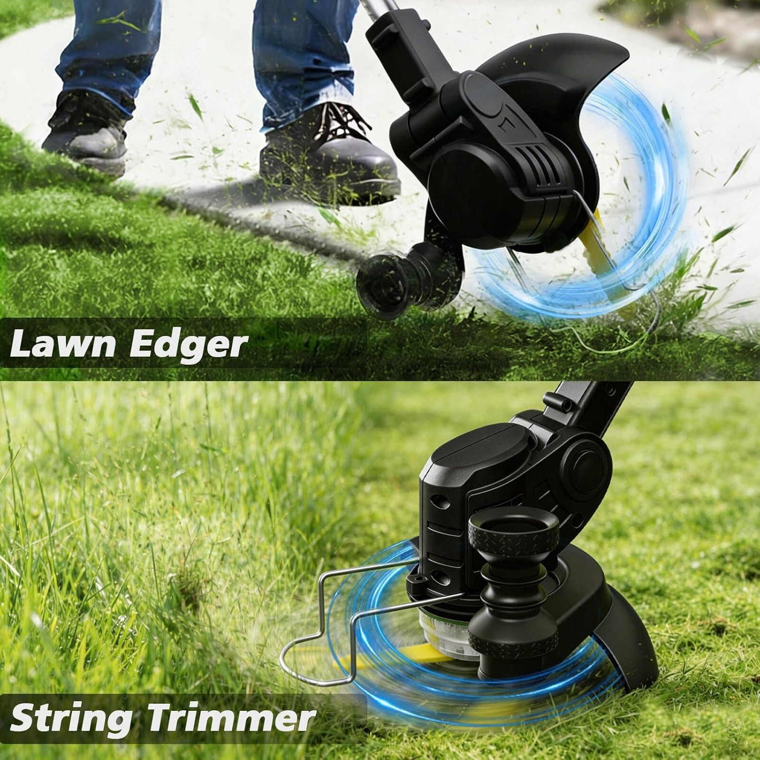 21V Cordless Weed Wacker with Edger Wheel for Garden Yard,Battery Powered | 3 in