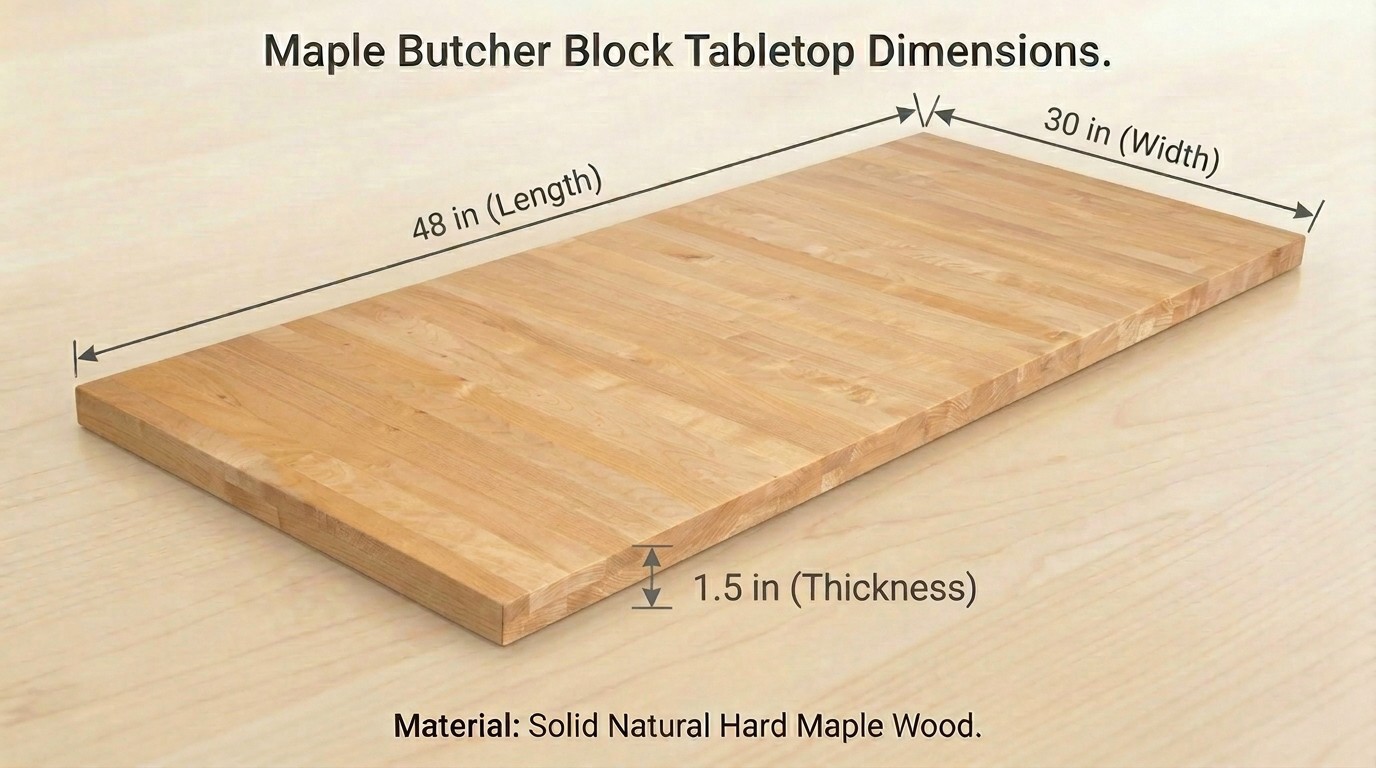 30 in. x 48 in. x 1.5 in. Solid Maple Butcher Block Countertop