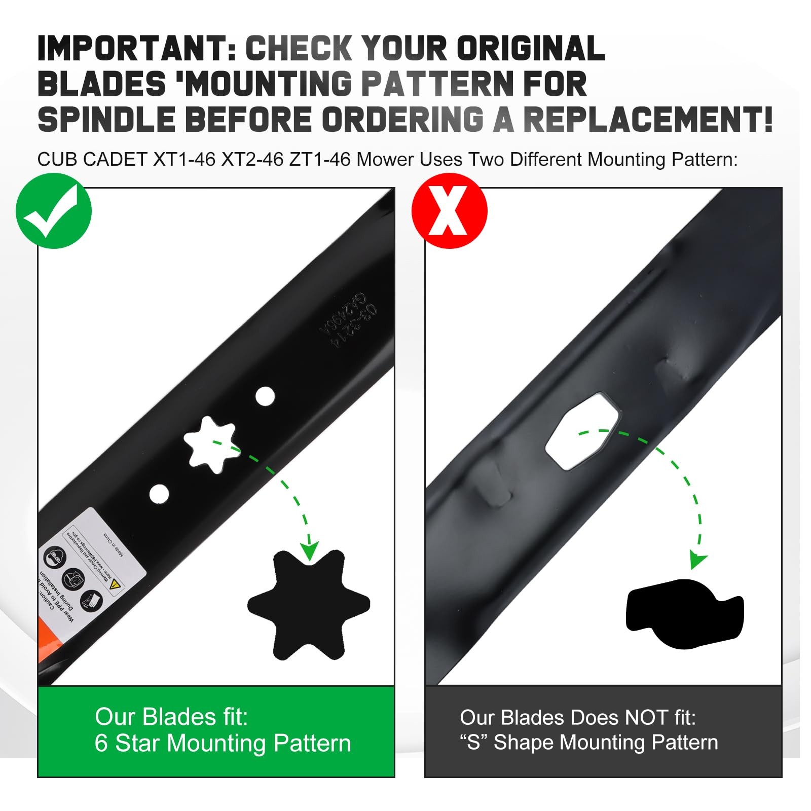 Mower Blades for Cub Cadet 46in Zero Turn XT1 LT46 942~04290 6~Star